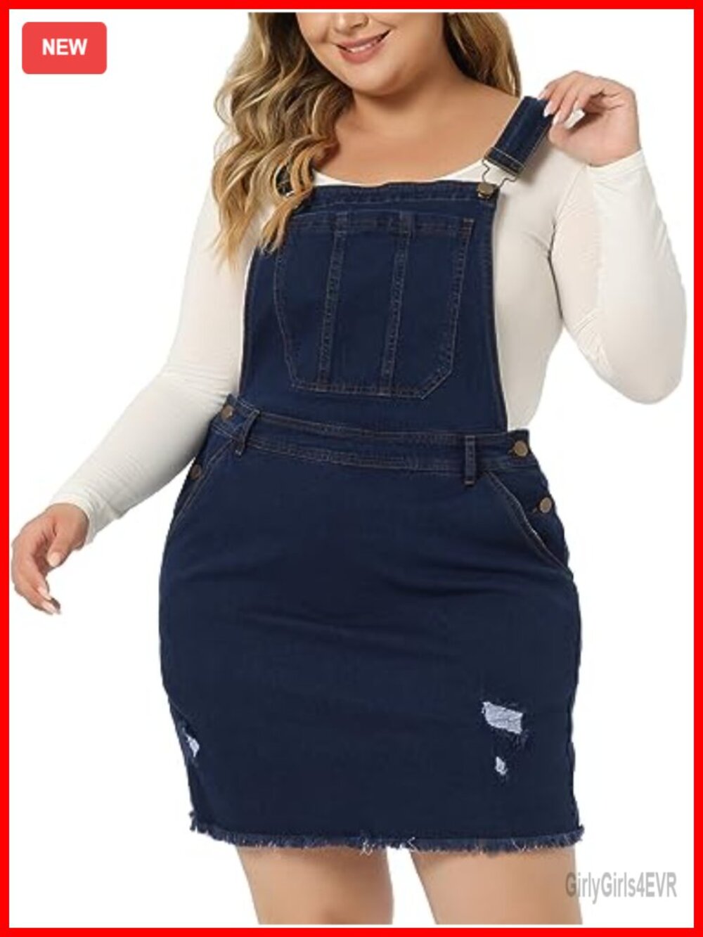 Plus Size Denim Overall Dress Adjustable Strap Distressed Suspender
